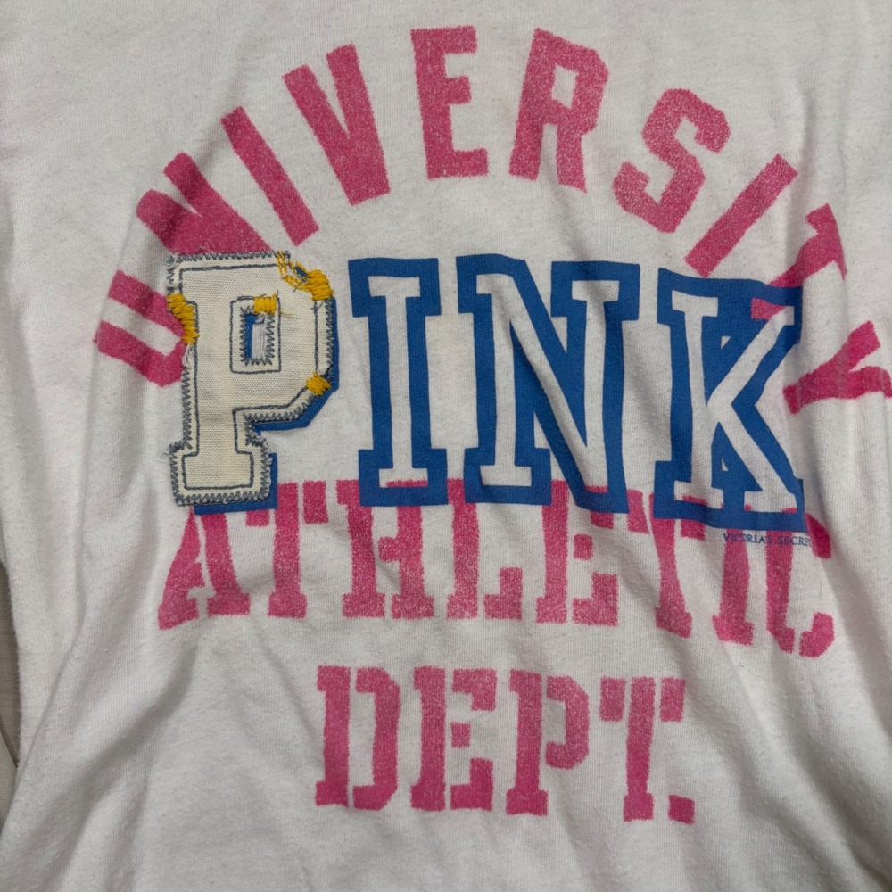 Y2K 2009 Victoria's Secret PINK University Athletic Dep Graphic Tee White - Picture 4 of 8